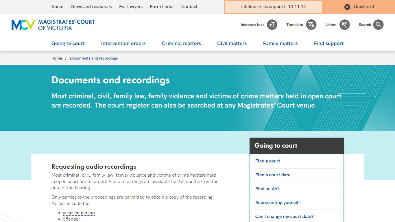 Documents and recordings | Magistrates Court of Victoria